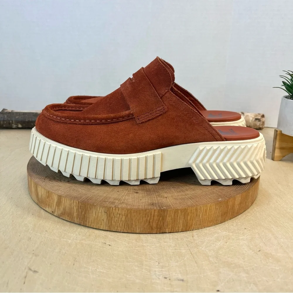Sorel Suede Penny Mule in Burnt Orange and Cream Platform - Picture 5 of 16